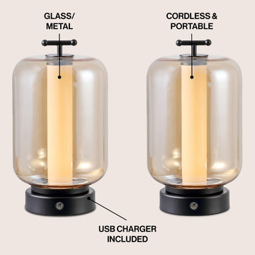 Milou 10.75" Vintage Glam Lantern Rechargeable/Cordless Dimmable Integrated LED Table Lamp with Touch Sensor